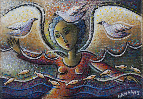 High Tide Acrylic/collage on canvas. 7” x 5”.