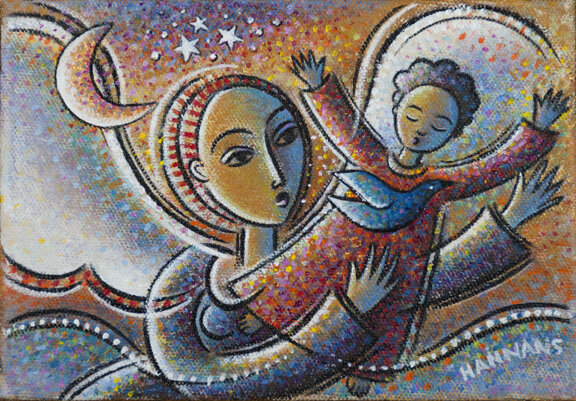 Letting Go Acrylic/collage on canvas. 7” x 5”.