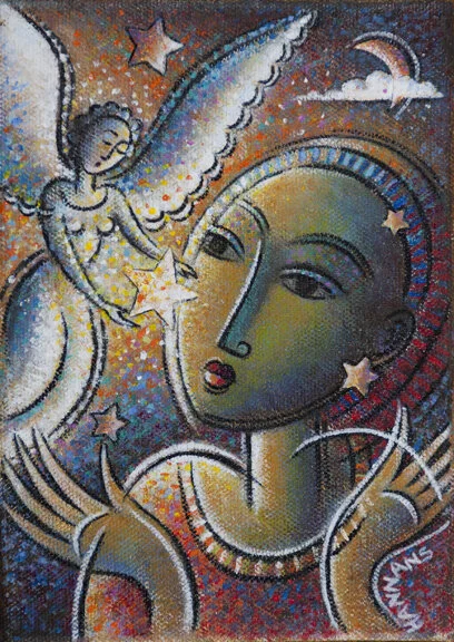 Touched Acrylic/collage on canvas. 5” x 7”.