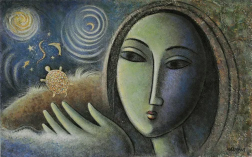Stargazer Acrylic on canvas, matted. 16” x 10”.