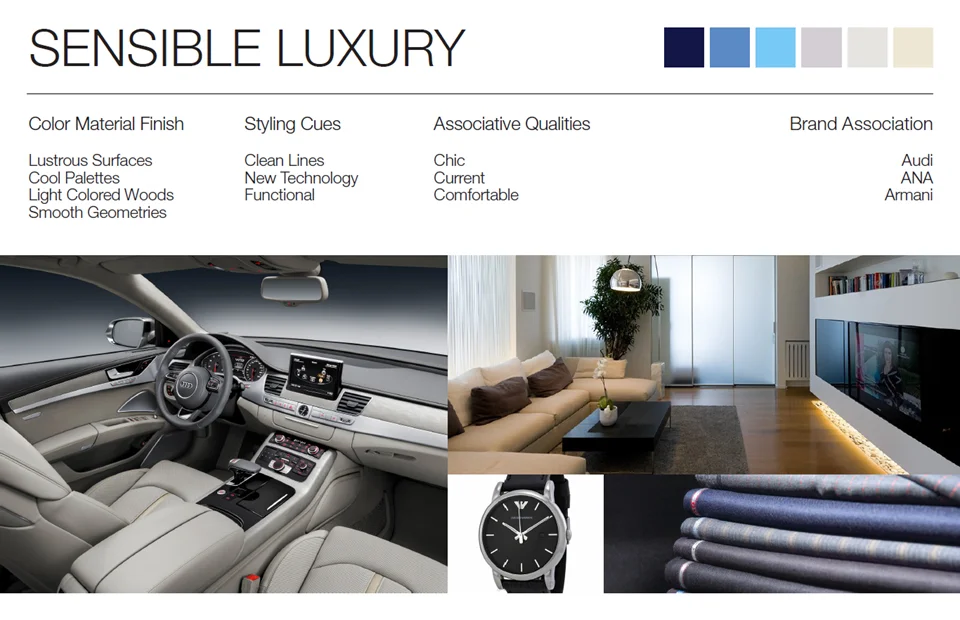 “Sensible Luxury” provided the closest aesthetics to our target customer. It is a subtle move towards the future; not a drastic step beyond today.