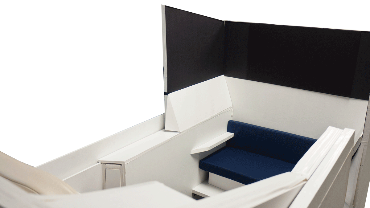 "Quick, Dirty, and Cheap” - Rough volumetric models pieced together from foam core, plywood, and left-over cushions gave us key insights into the packaging layouts.