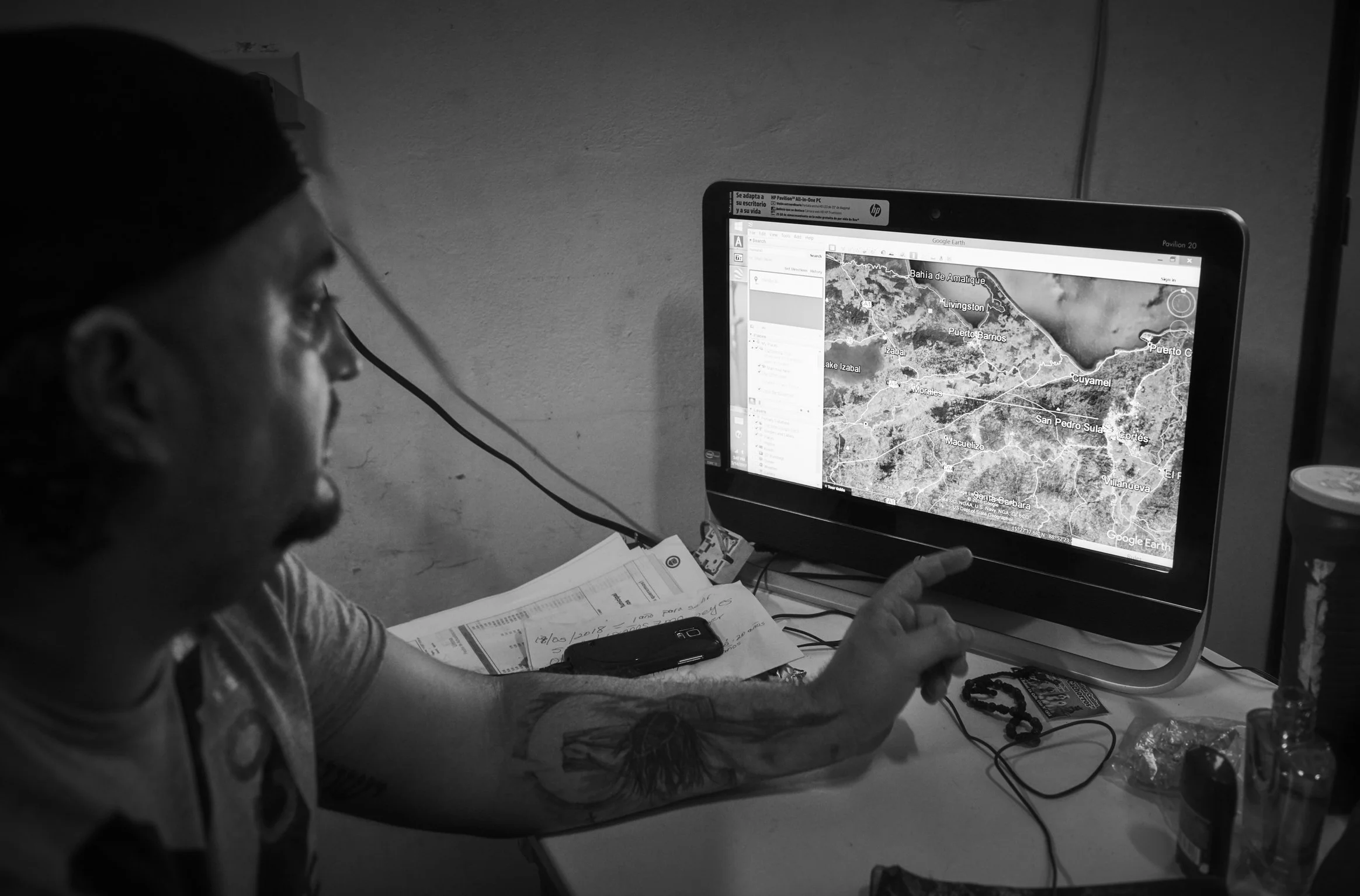 Eric is 35 years old. He is a 'coyote' or 'pollero'; meaning someone who transports or traffics people from Honduras to the United States illegally. He's done the trip 12 times and usually takes two or three people on each trip. He was kidnapped by the Zetas in 2007 for 7 days and by The MS13 in Mexico in 2004. His brother-in-law, Mauricio, was a coyote as well but quit his occupation when he witnessed the murder of a child by the cartel. He had tried to intervene but they beat him up and pushed their fingers into his eyes, blinding him for two days and that was when he escaped.