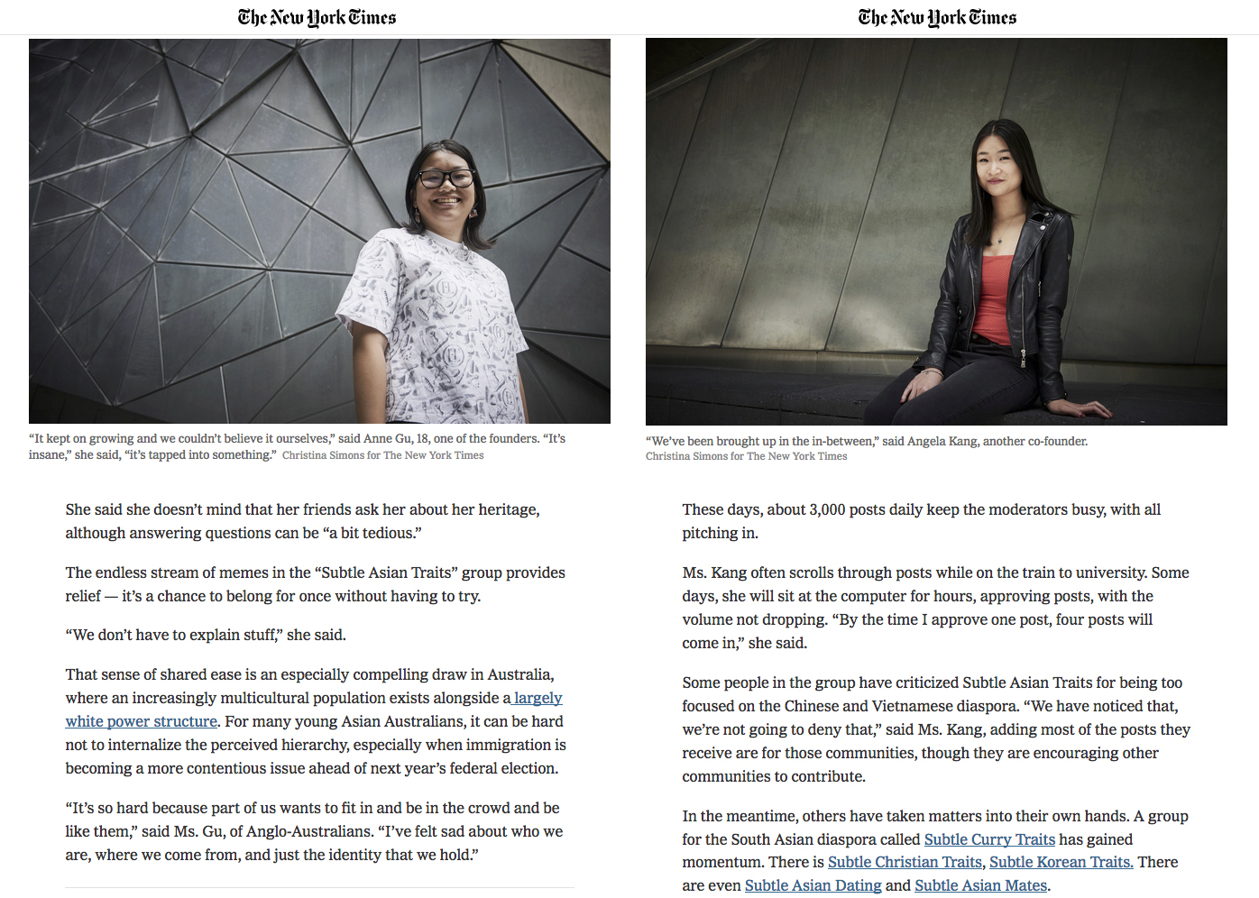 The New York Times - How Facebook Group 'Subtle Asian Traits' Became a Global Hit - 11th December 2018 - 2