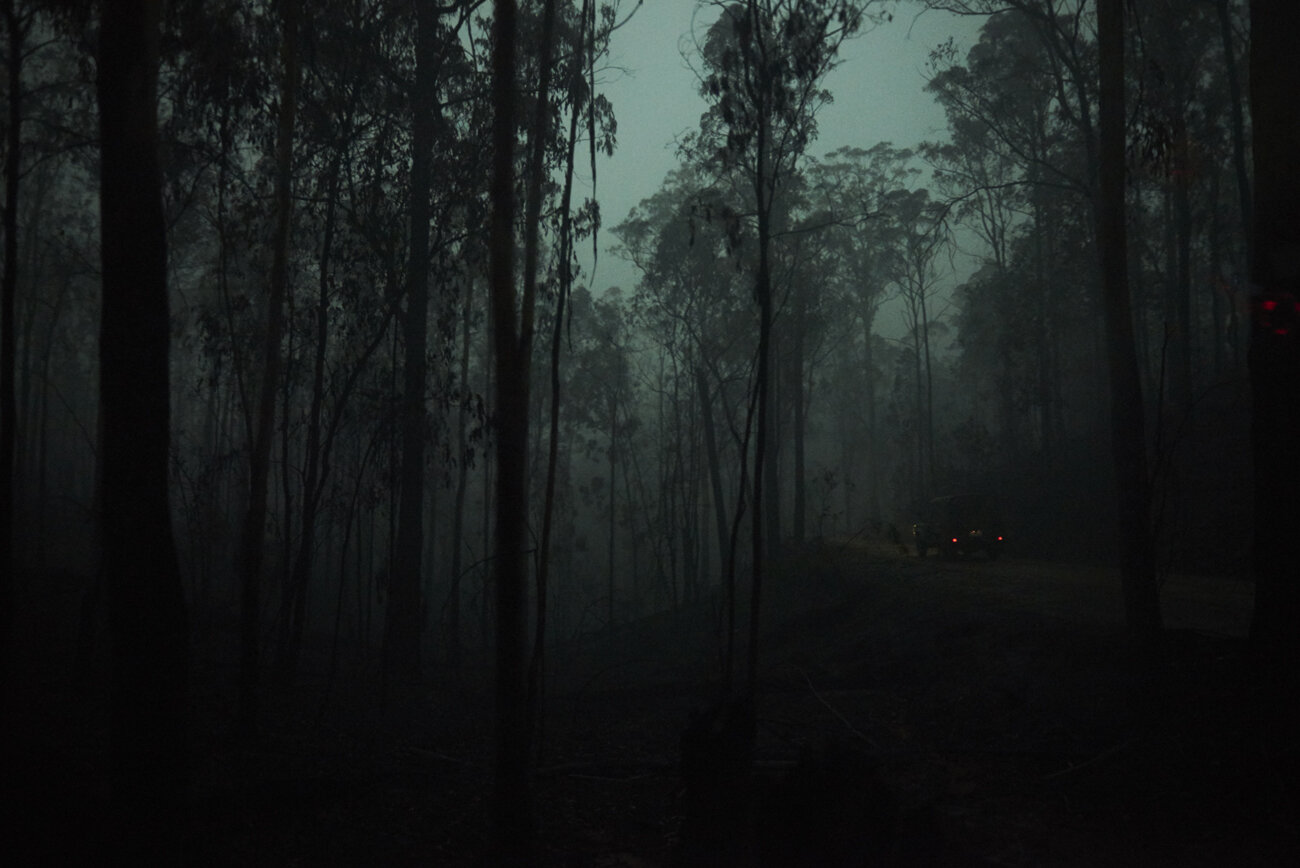  Jason Nicholson’s jeep driving through the burnt out bush on the road to Waterholes, Victoria, Australia on Monday the 6th of January 2020. 