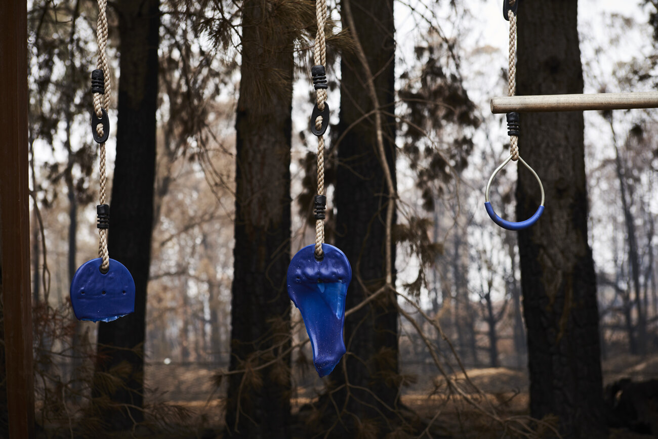  The remains of a swing set on a property destroyed by the bushfires in Sarsfield, Victoria Australia on Tuesday the 7th of January 2020. 