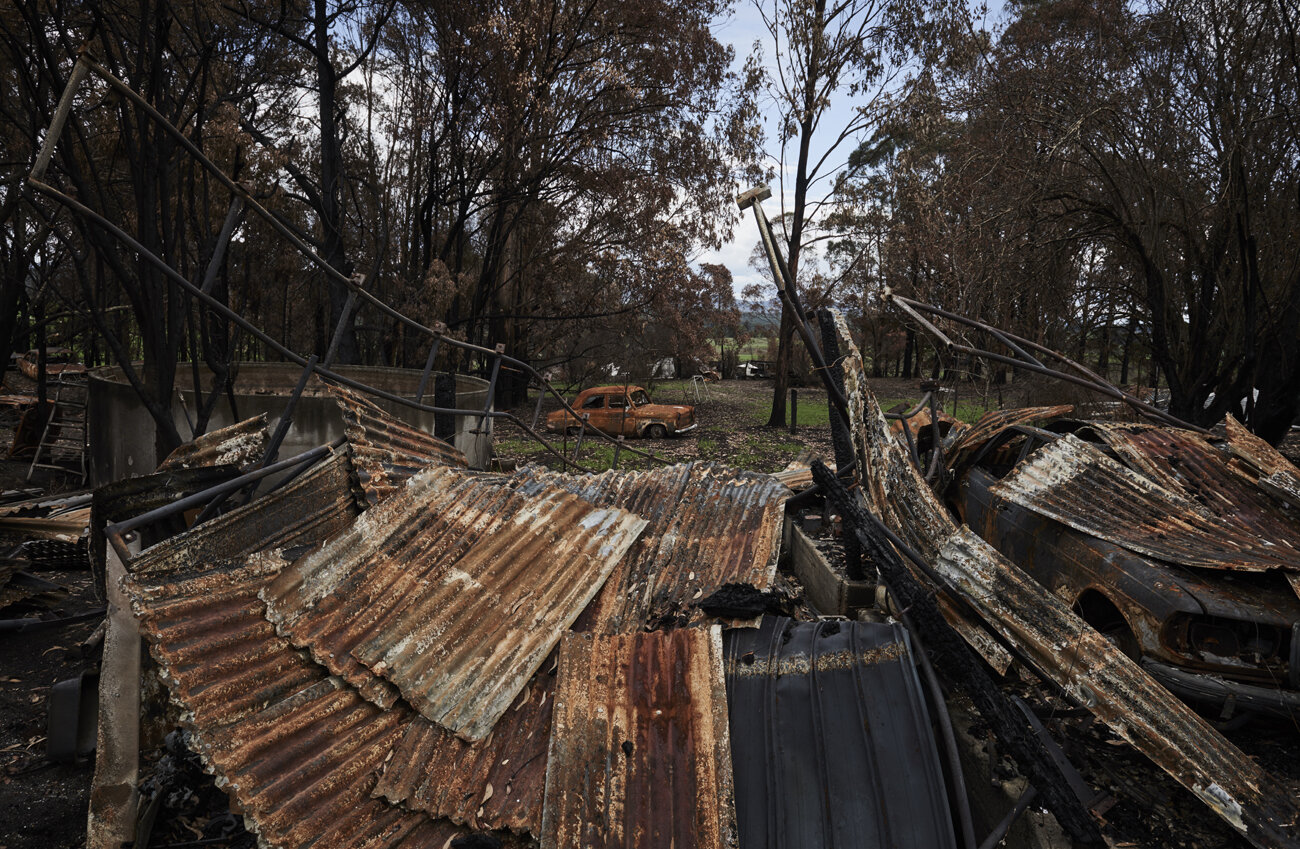  The burnt remains of a property destroyed by the fires that hit Clifton Creek, Victoria Australia on Friday the 24th of January 2020. 