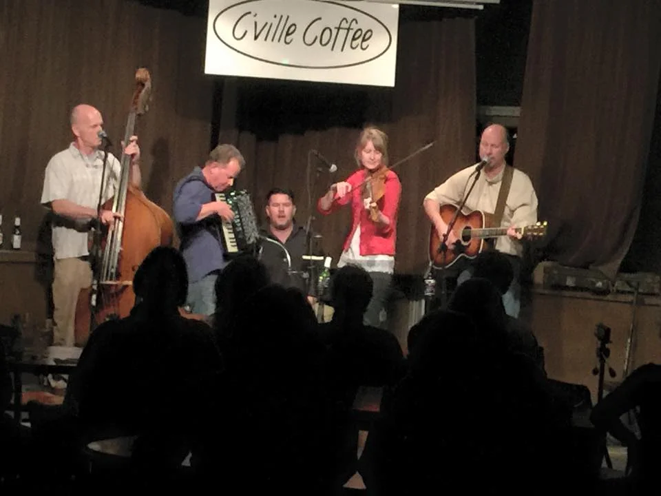 Scuffletown at Cville Coffee with Alex Caton on fiddle and Mike Stolarz on drums
