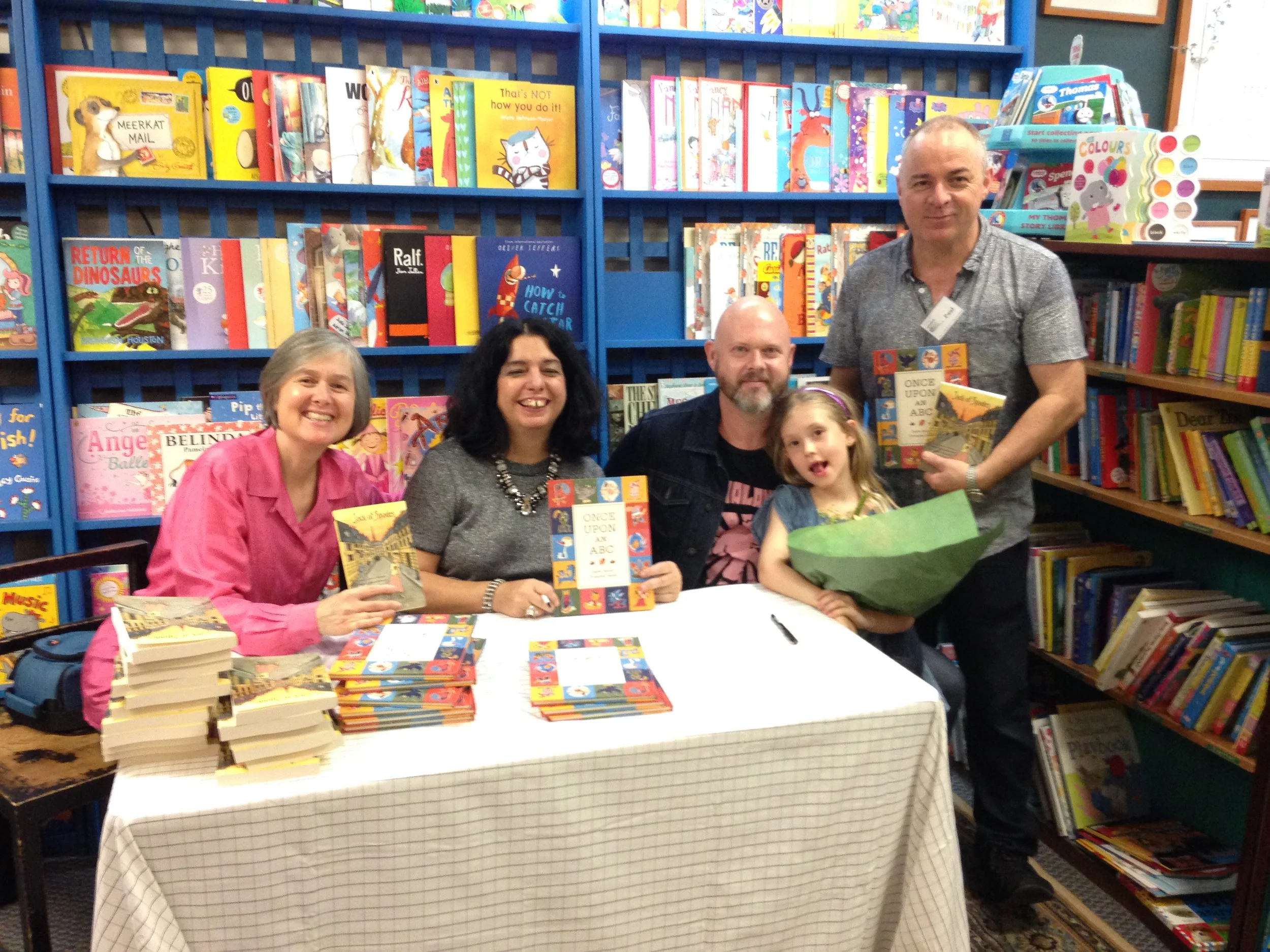 Paul Macdonald, Chris Nielsen, Sophie Masson and me at the signing table.