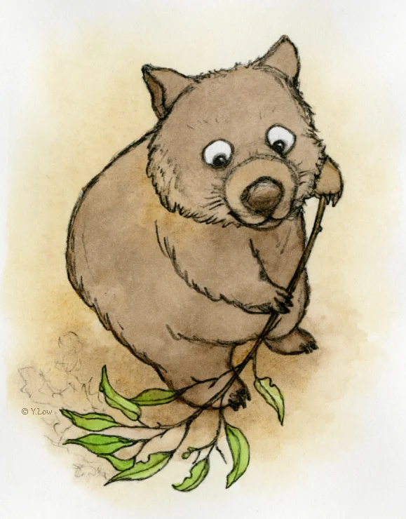 Clever Wombat busy sweeping his home clean.
