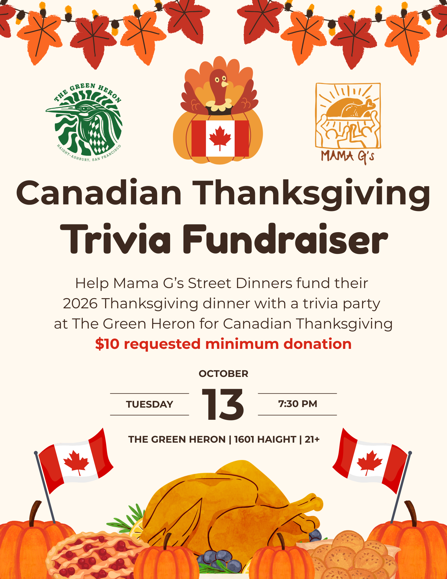 Canadian Thanksgiving Trivia Fundraiser at The Green Heron
