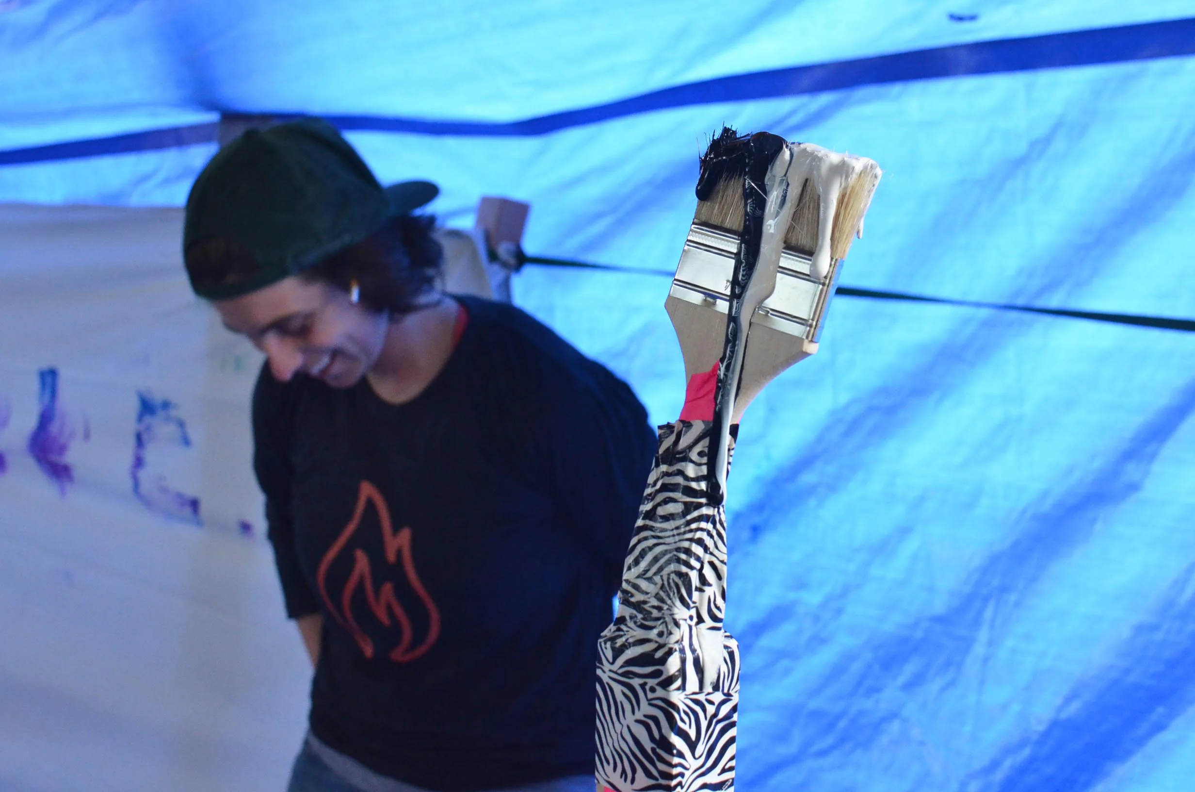 Sneak peak of the final project. (Turns out it's super challenge to load an upside down paintbrush with paint!)
