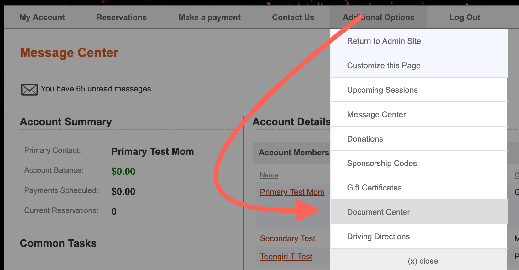 2. On your account page please click Additional Options > Document Center.