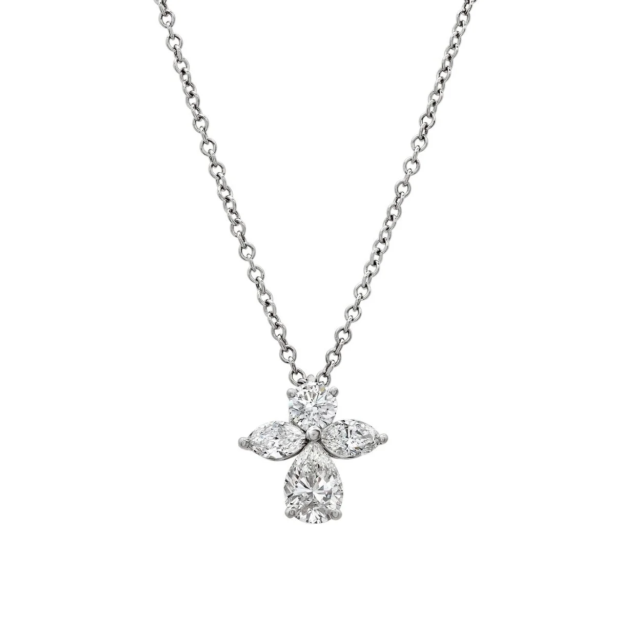 Angel Pendant; 1.64 carat total weight in Round Brilliant Cut, Marquise Cut and Pear Cut Diamonds. Set in 18k white gold.