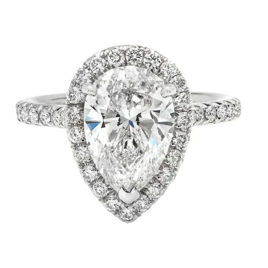 3.07 carat Pear Cut Diamond Ring; 3.81 carat total weight. Set in platinum.