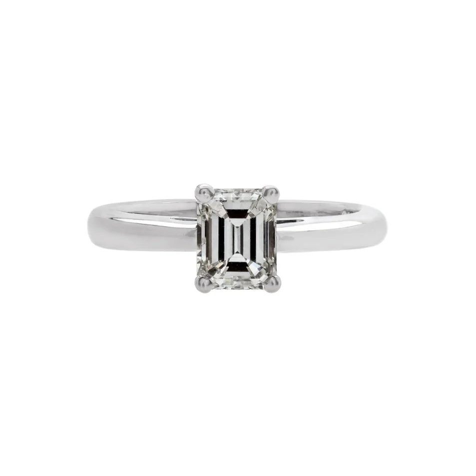 1.12 carat Emerald Cut Diamond Solitaire Ring. Set in platinum. 
