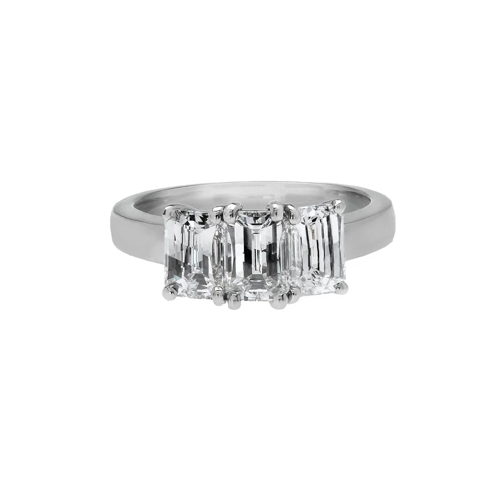 3 stone Waterfall Cut Diamond Ring; 2.56 carat total weight. Set in platinum.