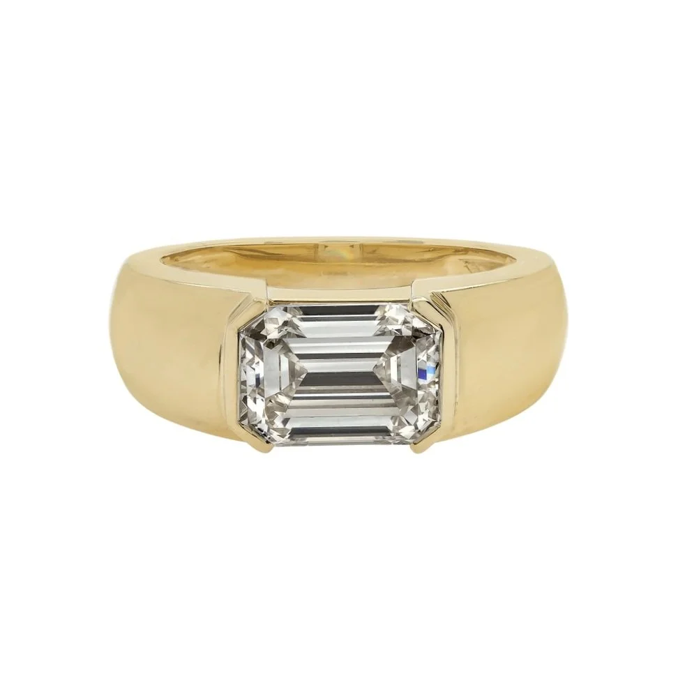 2.62 carat Emerald Cut Diamond Ring. Set in 18k yellow gold.