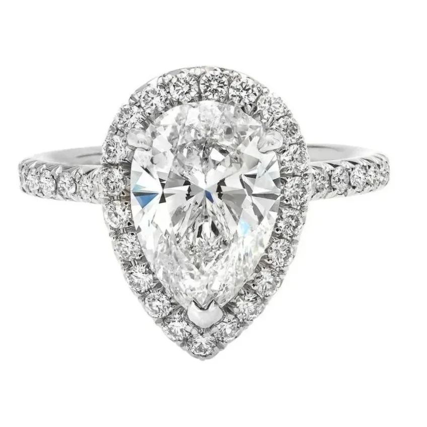 3.07 carat Pear Cut Diamond Ring; 3.81 carat total weight. Set in platinum.