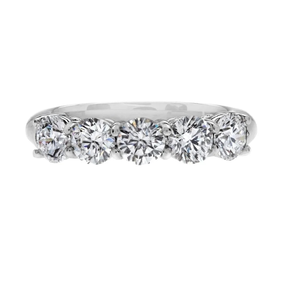 5 Diamond Ring; 1.85 carat total weight in Round Brilliant Cut Diamonds. Set in platinum.
