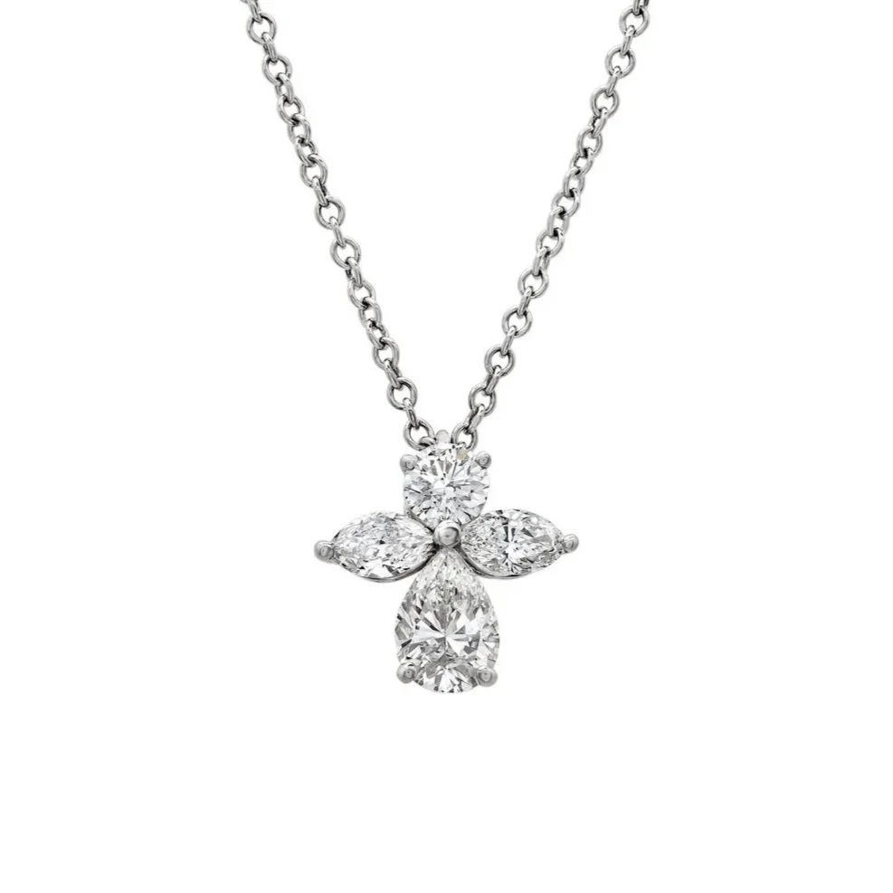 Angel Pendant; 1.64 carat total weight in Round Brilliant Cut, Marquise Cut and Pear Cut Diamonds. Set in 18k white gold.