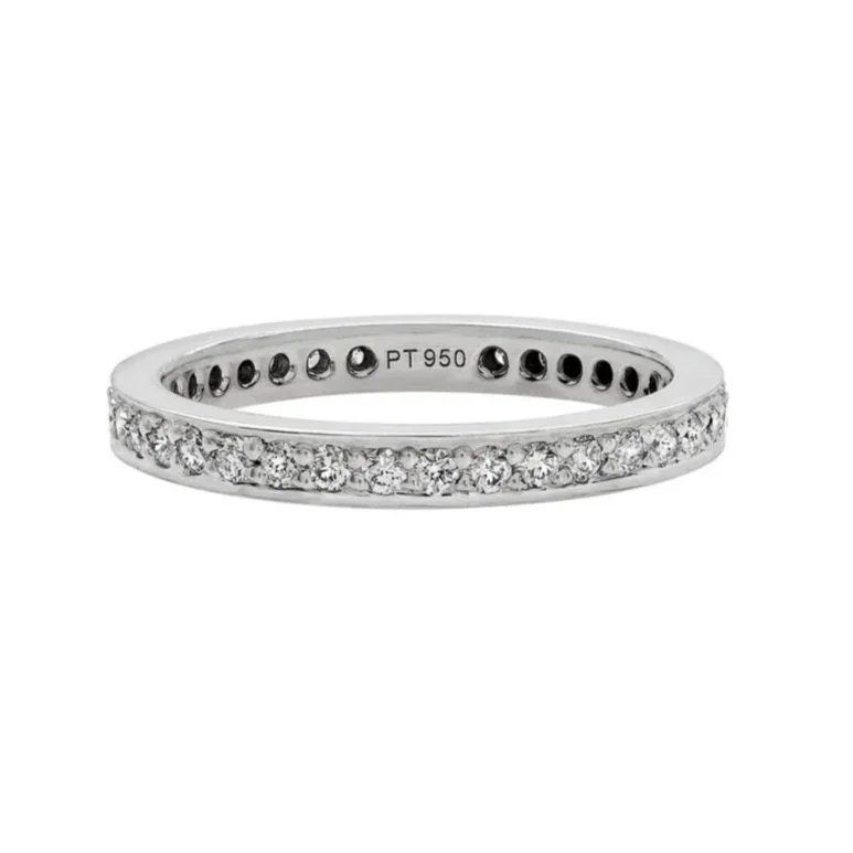 Channel-Inspired Bead-set Eternity Wedding Band; 0.54 carat total weight in Round Brilliant Cut Diamonds. Set in platinum. 