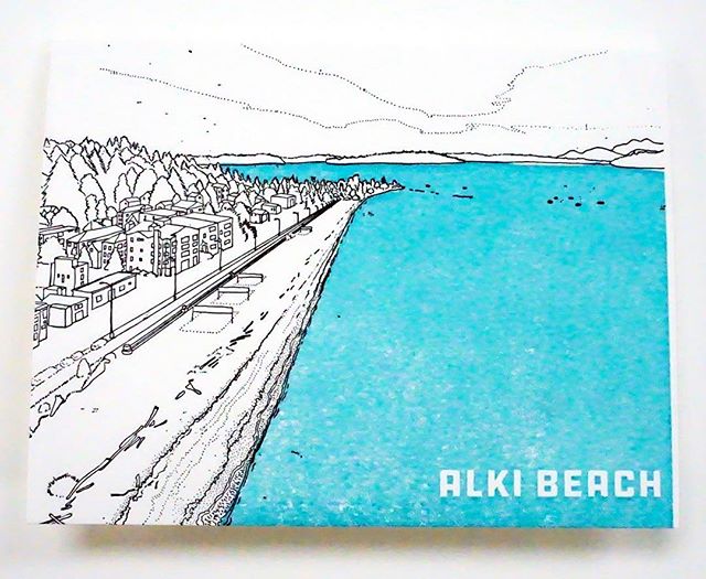 Alki beach park! #alkibeach One of the drawings I did for @anniesartandframe of some of #seattle &lsquo;s beautiful #beaches . They are pressed on a World War II Era press by @anniesartandpress . For sale now in #ballard at Annies&rsquo;s Art and Fra