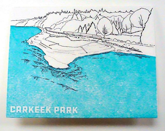 For everyone up late on a Friday night ( or really early on the other side of the world) Here is the card based on #carkeekparkbeach , a small but fascinating beach near the #train tracks . How much of the beach is showing depends on the tide, and th