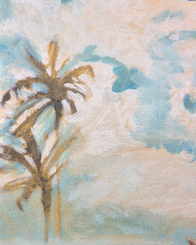 Here&rsquo;s a process detail from that Christmas painting #wip #palmtrees #palmtrees🌴 #clouds #sunpalm #oilpainting #oil #oilpaintingartist #painter