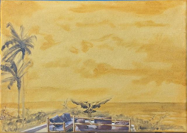 Working on a painting for a friend #yellow #crestedcrane #crestedcranes #tropicalscene #tropicalscenes #palmtrees #wip