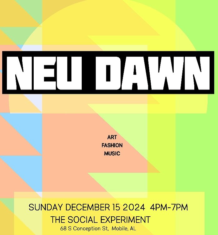 It&rsquo;s BAAAACK! I&rsquo;m so excited to be a part of this again this year! Mark your calendars!

NEU DAWN 7
Sunday, Dec.15, 2024
4-7pm
at The Social Experiment
68 S. Conception St 
.
$5 cash admission at the door
100% of proceeds go to support th