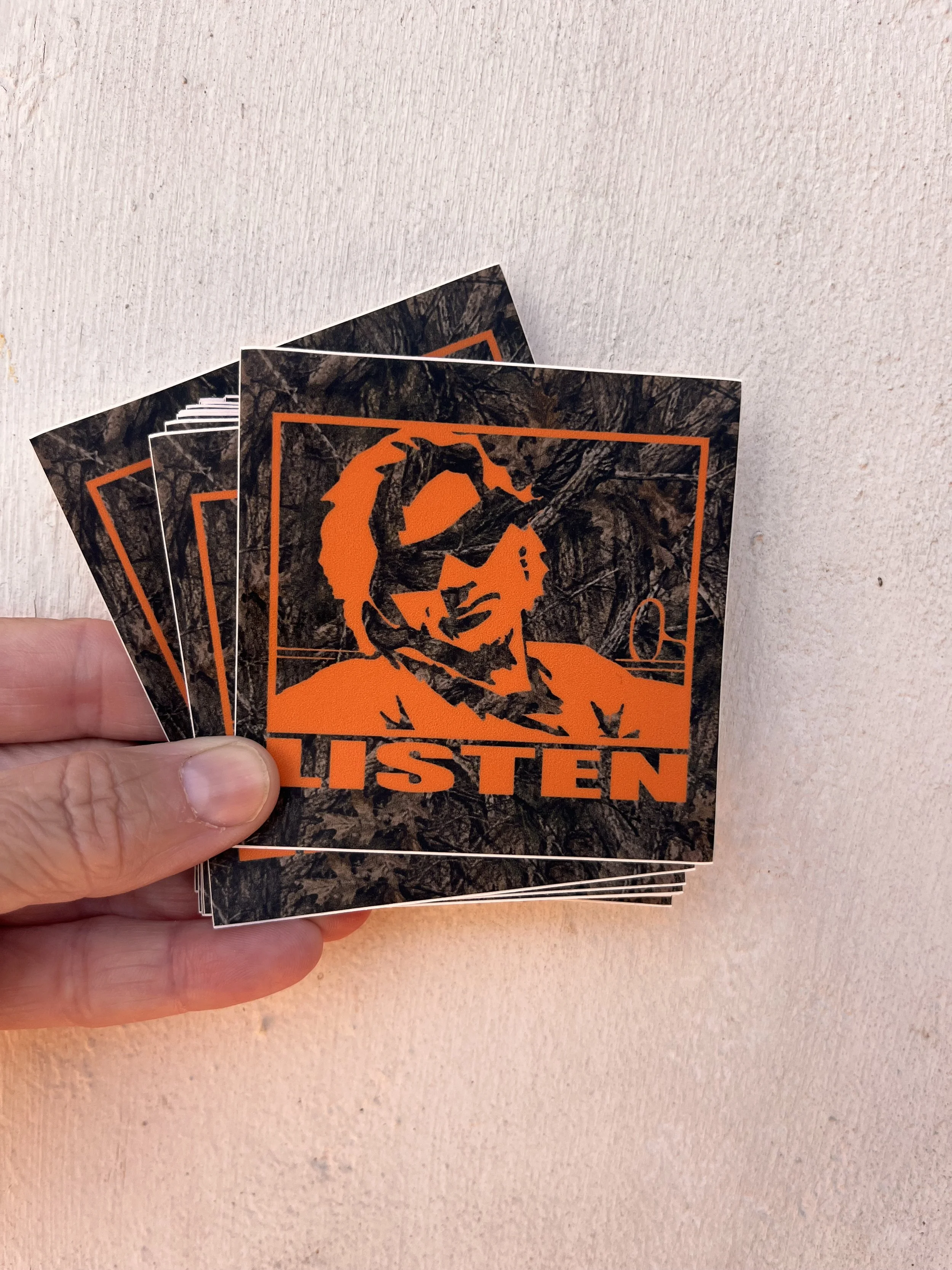 LISTEN Logo Camo/Orange Sticker