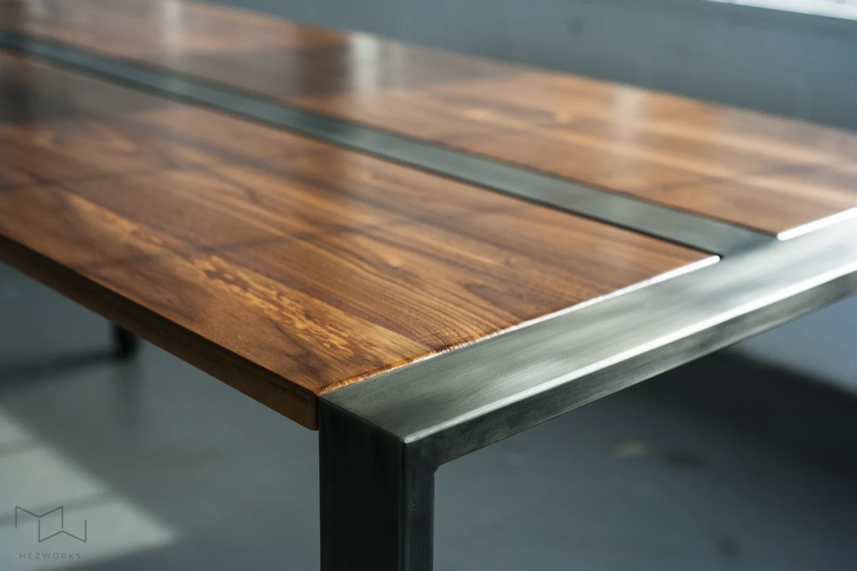 Custom Dining Table Wood and Steel Modern Parsons Base