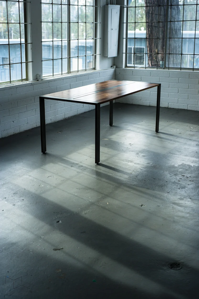 Custom Dining Table Wood and Steel Modern Parsons Base