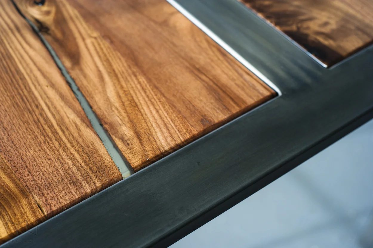 Custom Dining Table Wood and Steel Modern Parsons Base