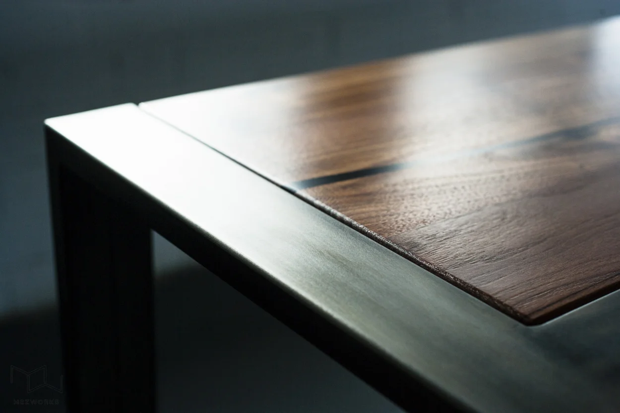 Custom Dining Table Wood and Steel Modern Parsons Base