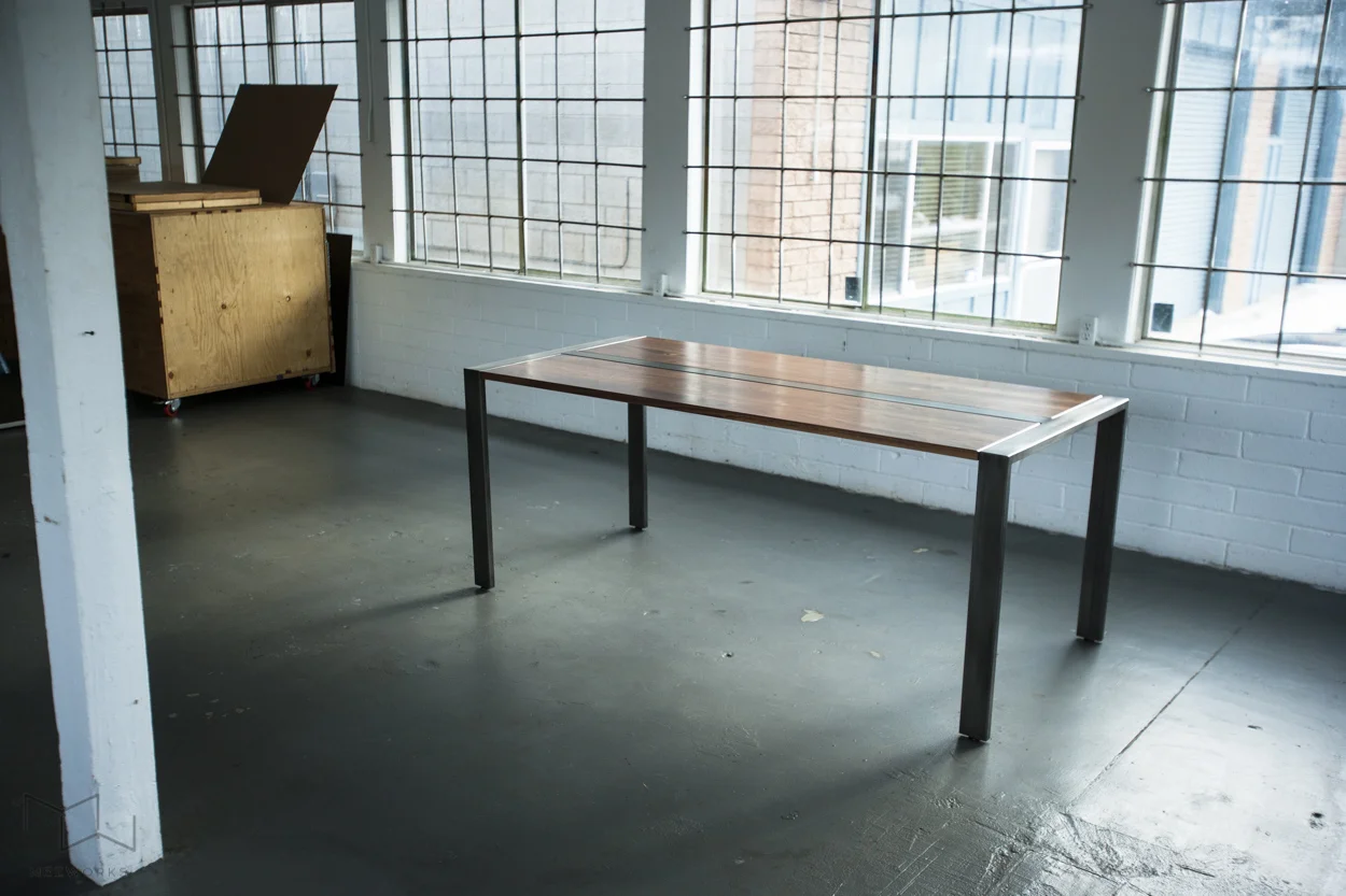 Custom Dining Table Wood and Steel Modern Parsons Base