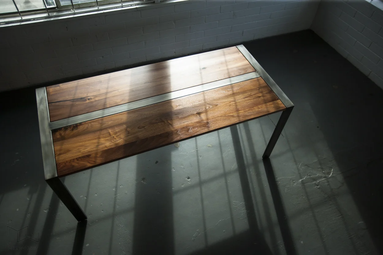 Custom Desk Wood and Steel Modern Parsons Base
