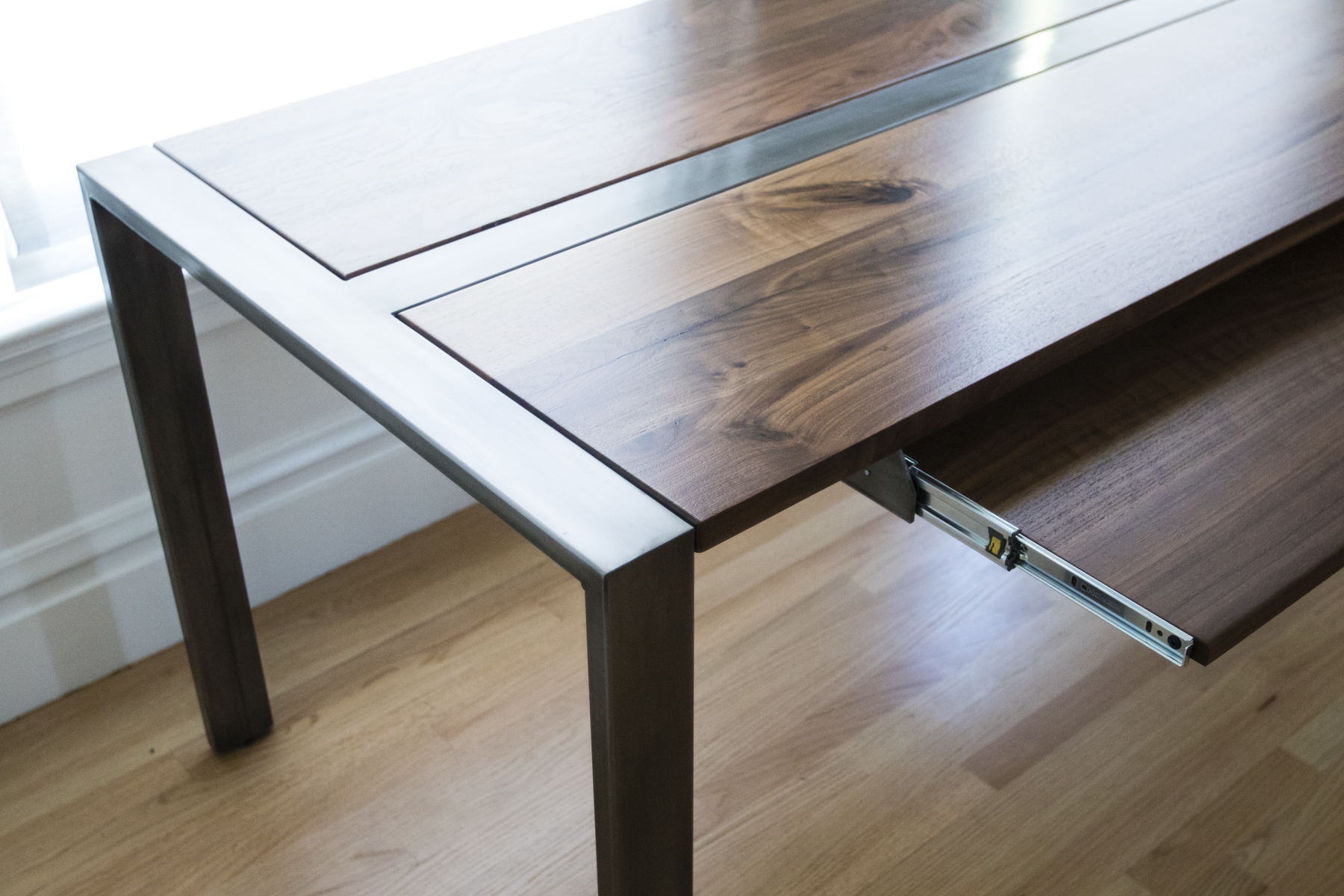 Custom Desk Wood and Steel Modern Parsons Base