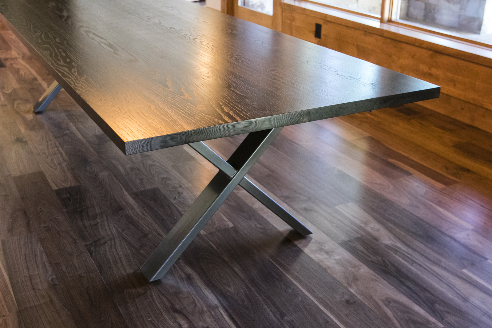 Custom Expandable Ebonized Dining Table X Legs