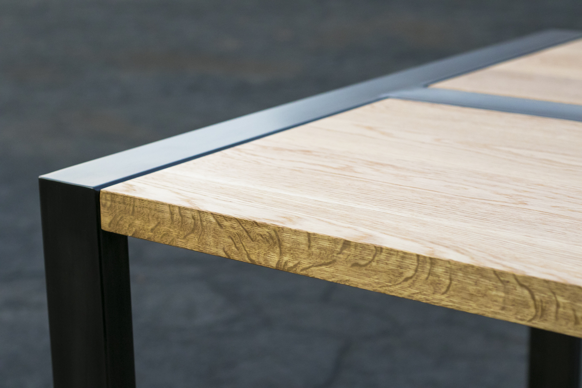 Custom Expandable Dining Table Wood and Steel Modern Parsons Base