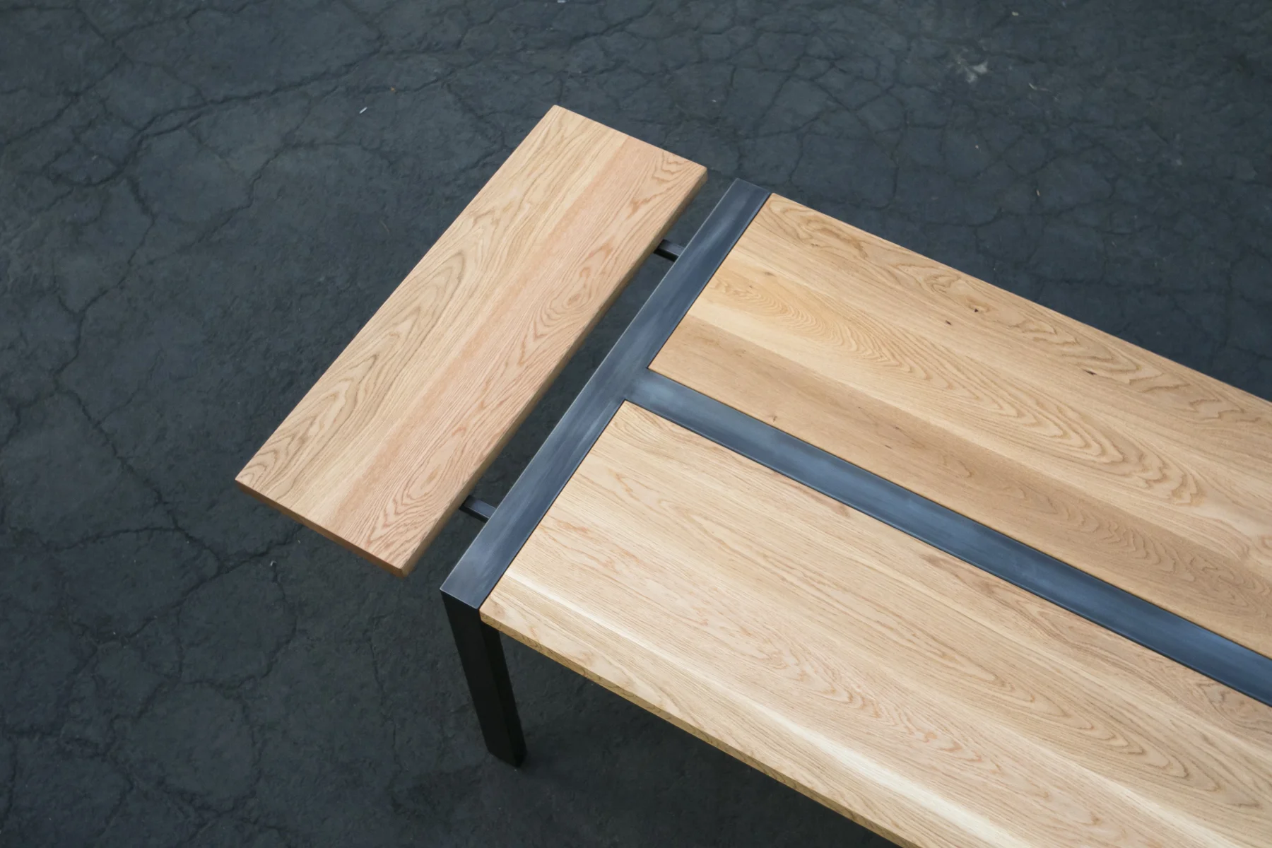 Custom Expandable Dining Table Wood and Steel Modern Parsons Base