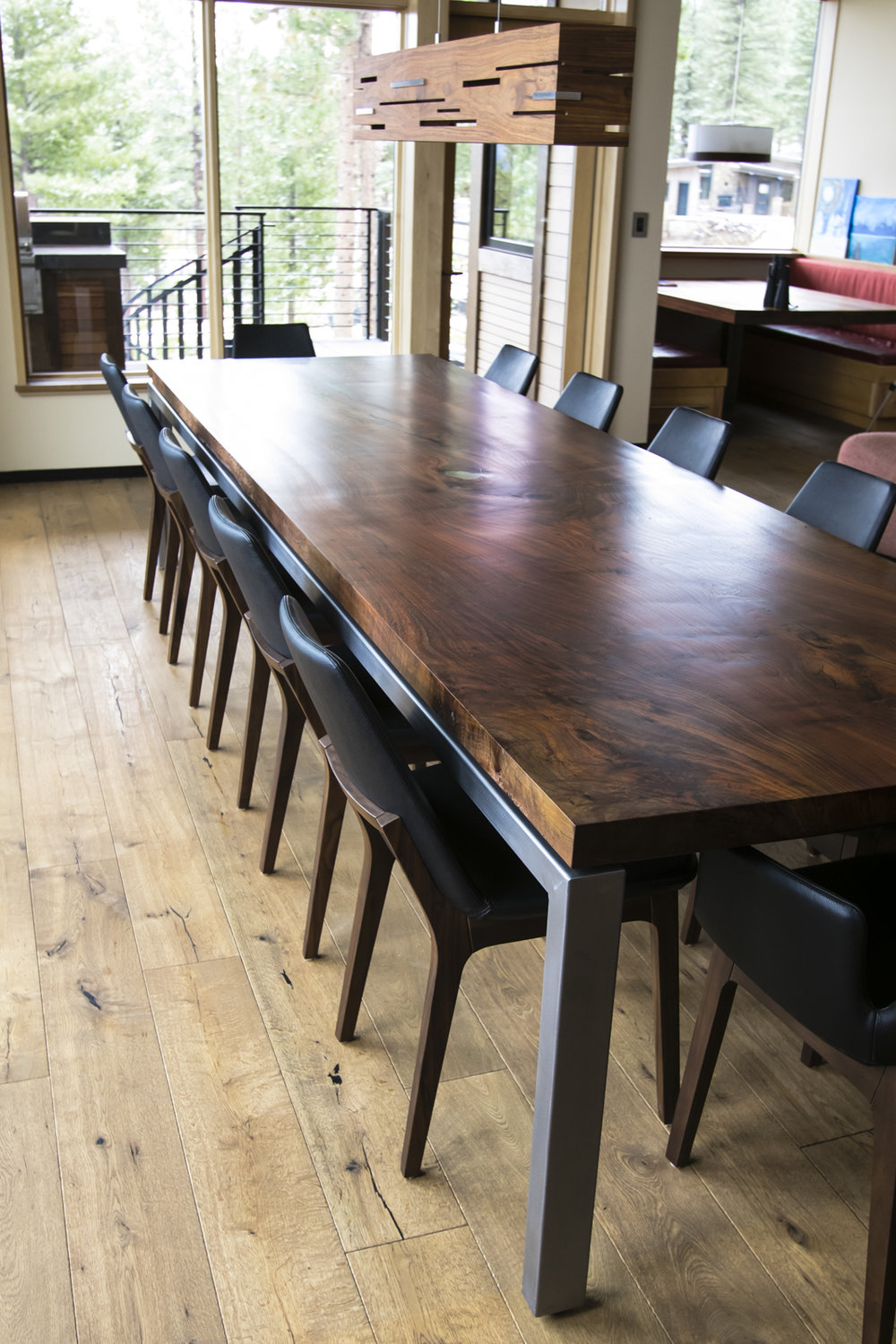 Lookout Walnut Slab Dining Table Floating Steel Base Mez Works Furniture Lake Tahoe And Sf Bay Area