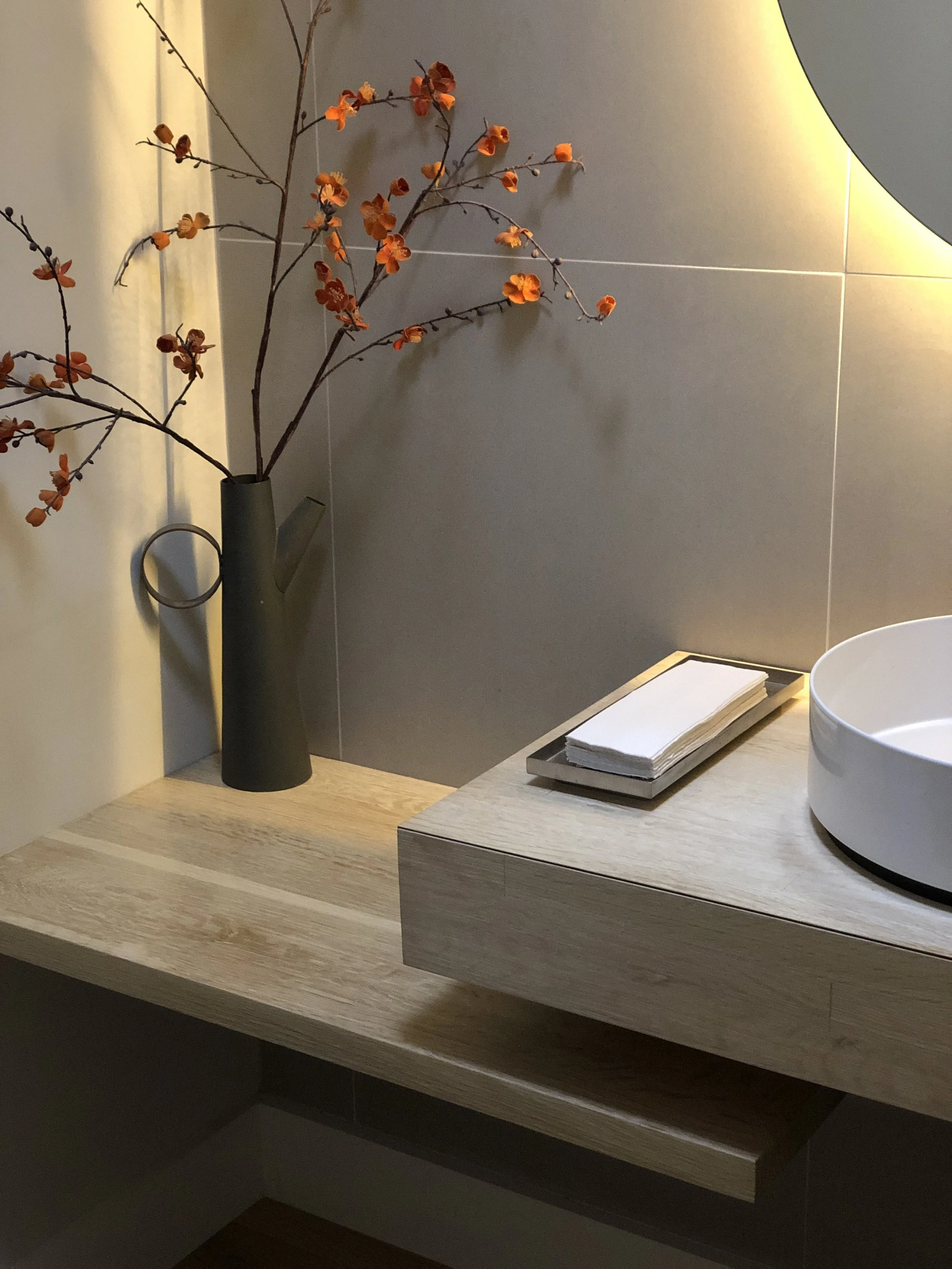 'Eloise' Floating Bathroom Vanity and Staggered Shelf Mez Works