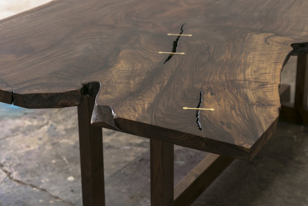 Live Edge Walnut Slab Dining Table // Trestle Style Solid Wood Base Mez  Works Furniture Lake Tahoe and SF Bay Area
