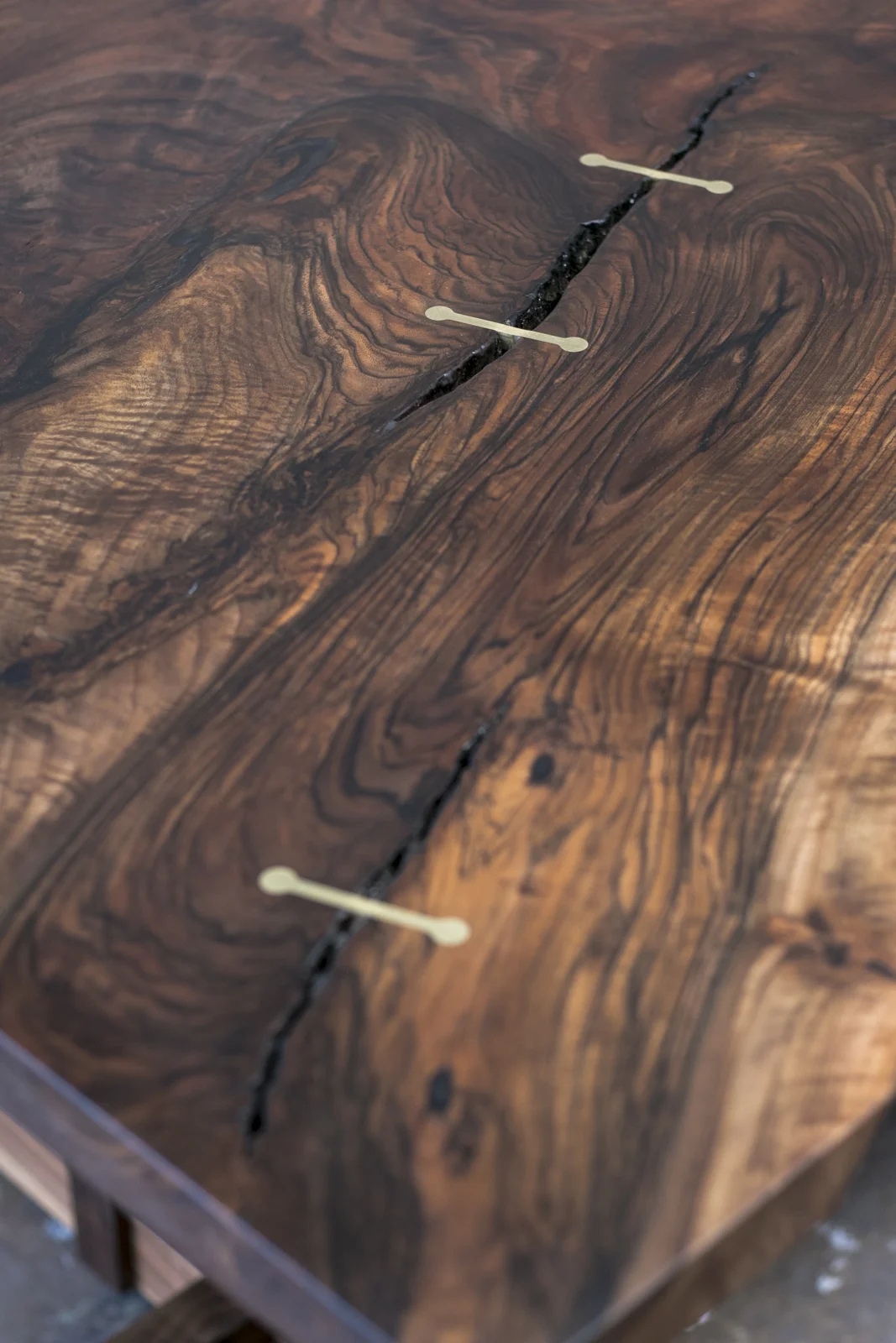 Custom Live Edge Dining Table Solid Wood Trestle Base Steel Inlay