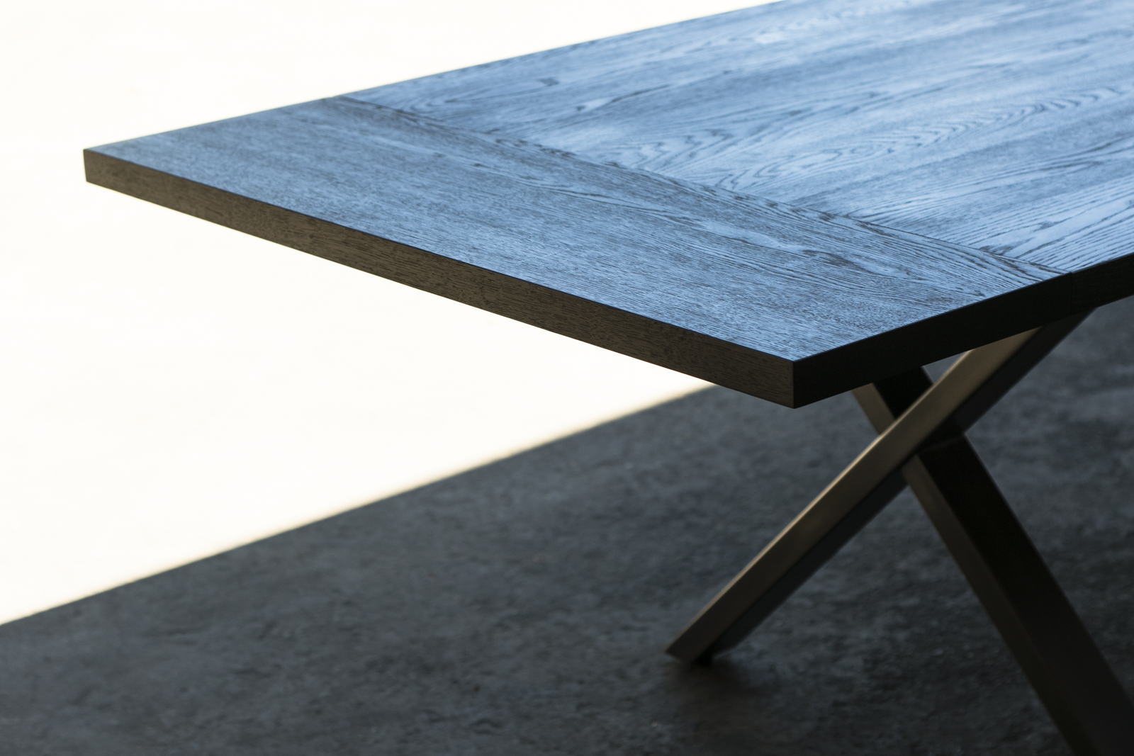 Custom Expandable Ebonized Dining Table X Legs