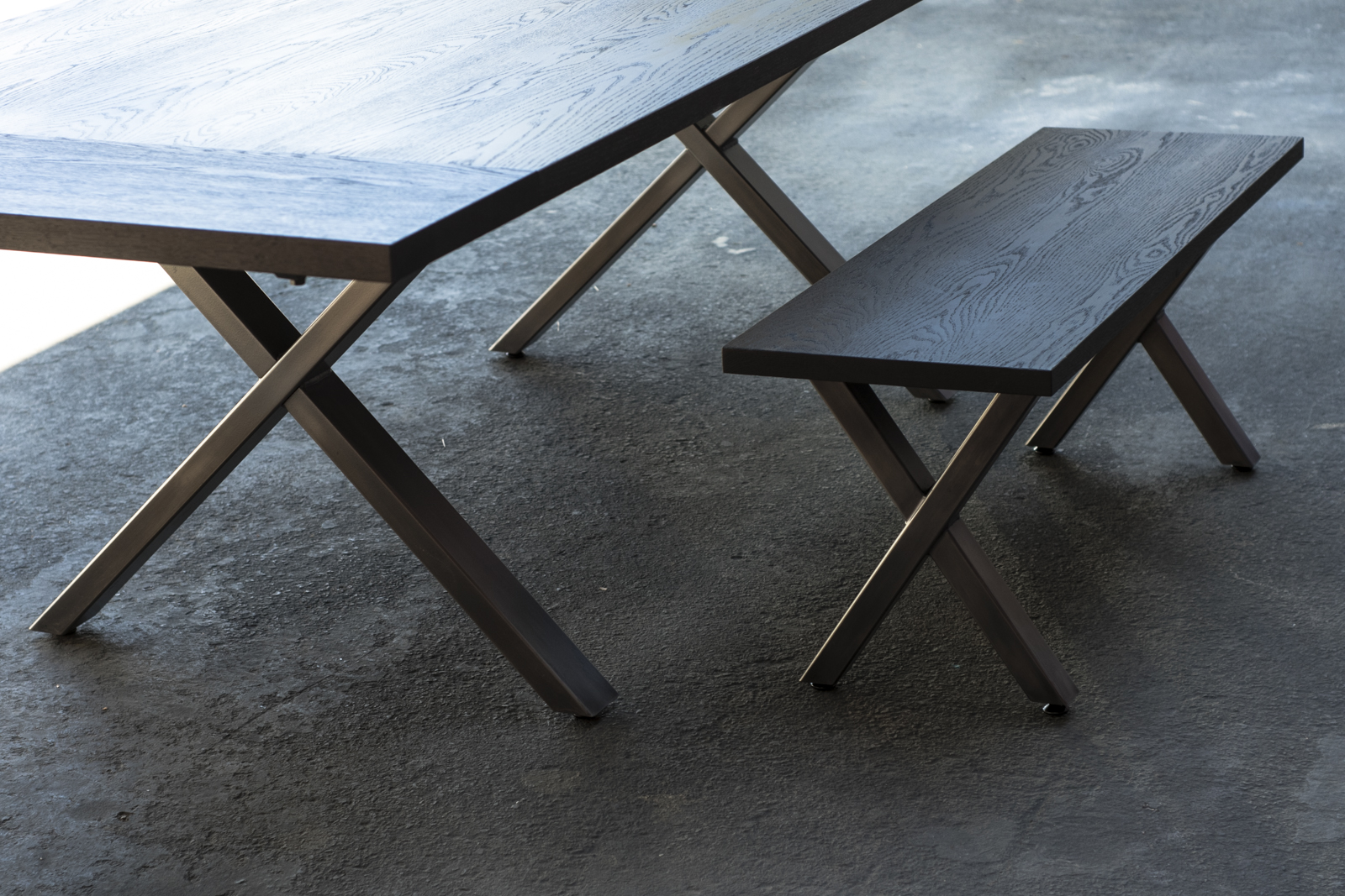 Custom Expandable Ebonized Dining Table X Legs