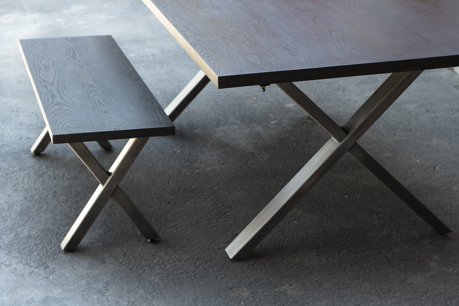 Custom Expandable Ebonized Dining Table X Legs