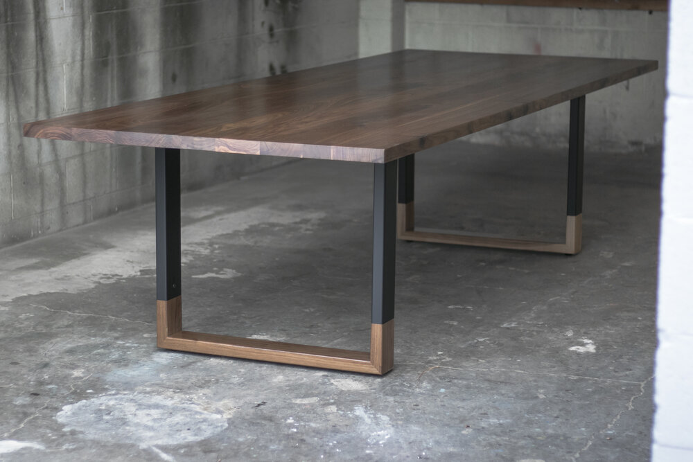 Blend' Walnut And Steel Dining Table // Wood-Capped Steel Legs // Extension  Option - Mez Works Furniture | Lake Tahoe And Sf Bay Area